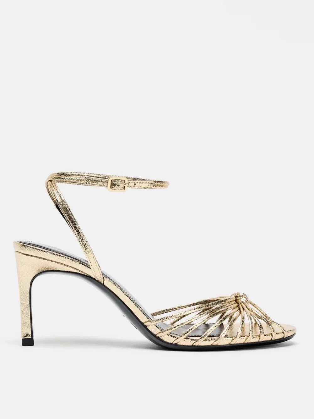 Zara Metallic Gold Strappy Ankle‑Tie Heels